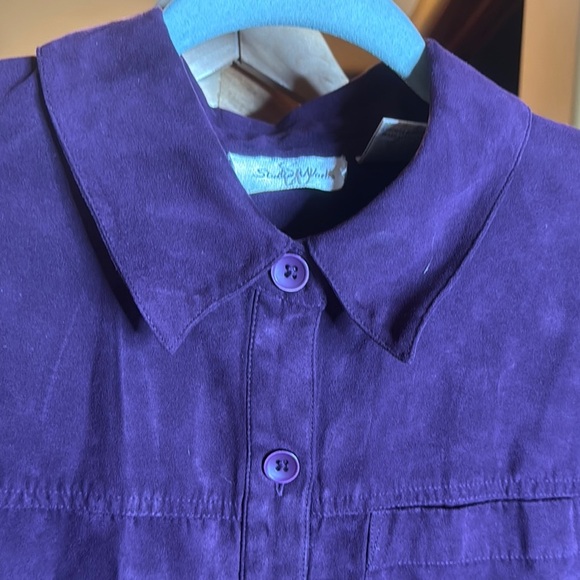 Vintage Studio Works Faux Suede Purple Button-Up Shirt Size Medium - Picture 4 of 8
